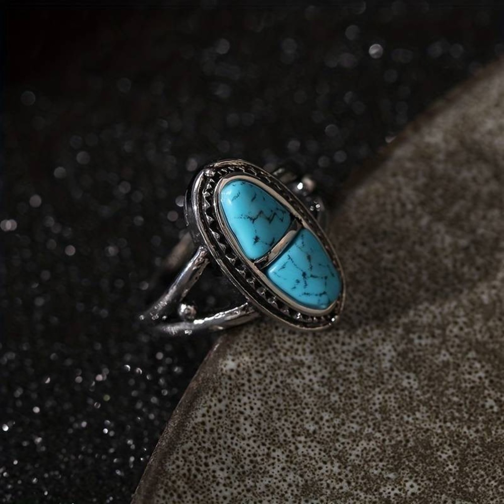 New Natural Blue Turquoise Navajo Genuine Silver Handmade OOAK Ring - Picture 7 of 16